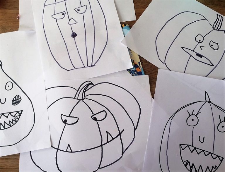 HalloweenDeko Kürbisgesichter aus Papier als
